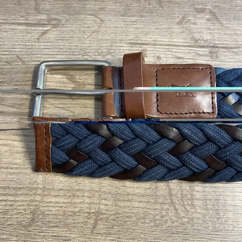 MEN'S RODD & GUNN Stump Bay Woven Navy Belt WEBBING LEATHER TABS BELT SIZE LG